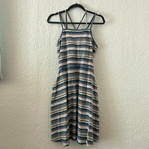 Pact XL stripe organic cotton fit and flare dress
